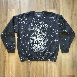 New Misfits Gray Bleach Drip Dye Pullover Crewneck Sweatshirt Size Large Horror